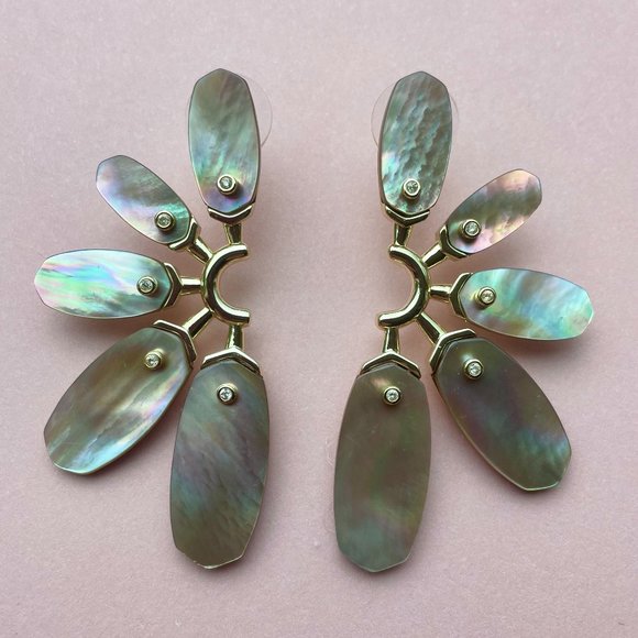 NWT Kendra Scott Ashlyn Mother Of Pearl Earrings Iridescent Brown + 14K Gold plt - Picture 6 of 9